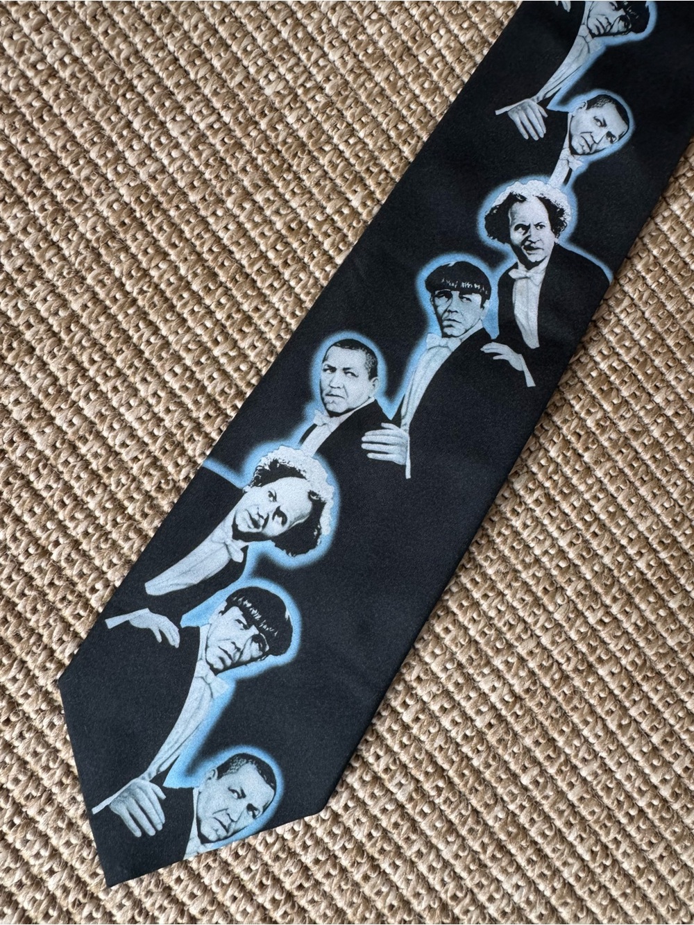 Three Stooges Black Novelty Men's Neck Tie with Blue Accent - Wally Wear